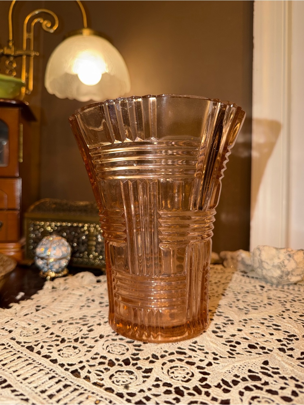 Pink depression glass vase
